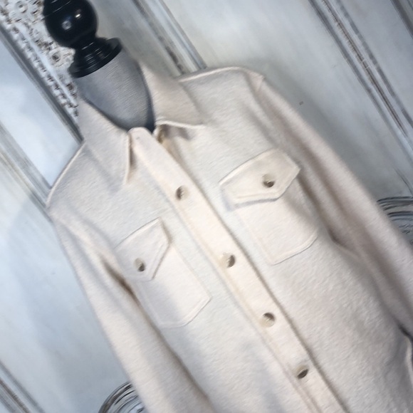 OAK & FORT Thick Rayon Wool Blend Long Sleeve Pointed Collar Button Down Shacket - Picture 2 of 15